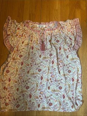 Rose & Olive Pink Floral Peasant Top Size Large